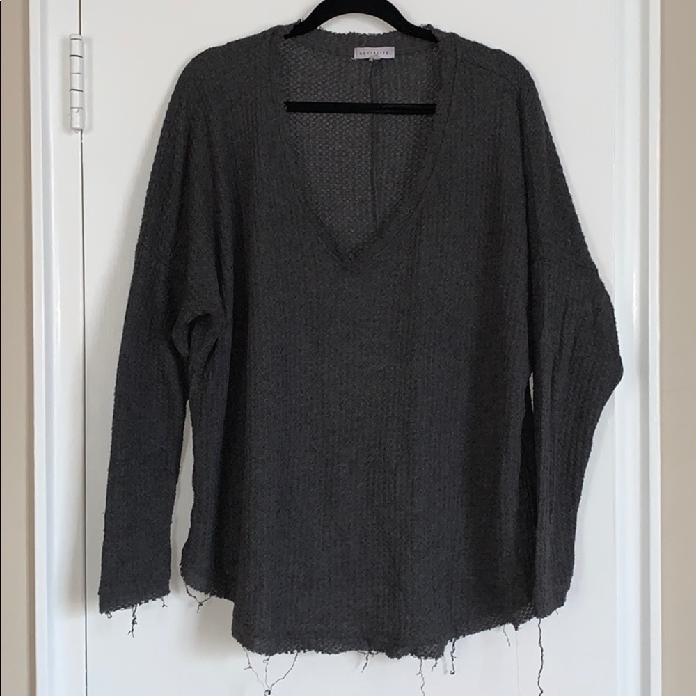 Socialite Frayed Thermal Long Sleeve L